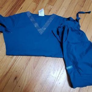 Rhinestone scrub set in Carribean Blue